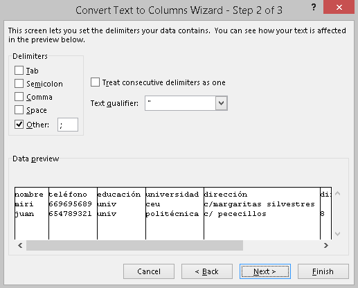 ayudante separa texto en columnas con excel paso 2 tipo de delimitador