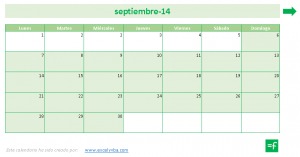 mes de calendario 2014 - 2015 en Excel