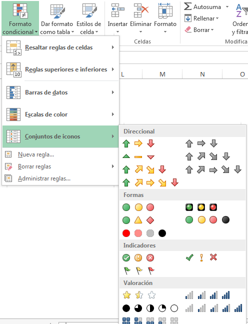 formato condicional con iconos en Excel
