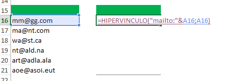 función hipervínculo con mailto en Excel