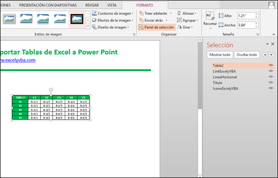 Exportar datos Excel PowerPoint